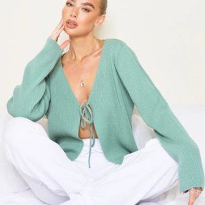 Pretty Little Thing - GREEN TIE FRONT CARDIGAN